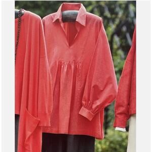 Eskandar Cotton Tunic Shirt One Size Pink Blouse Long Sleeve Lightweight *Read